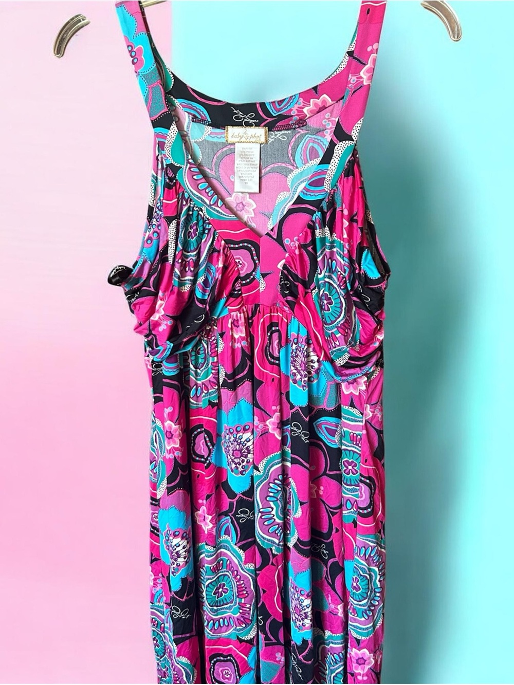 Vintage Baby Phat Plus Size Pink and blue Floral flowy stretchy midi Dress